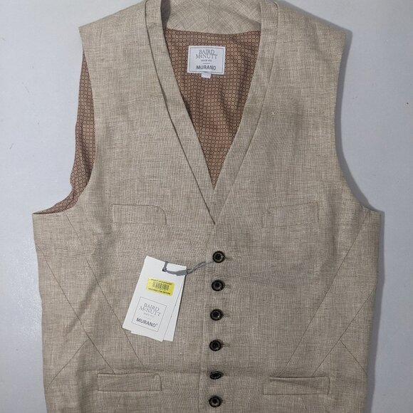 NEW-Size S Mens Murano Baird McNutt Button Down Dress Vest Okeo-Tex Linen Khaki - Picture 1 of 12